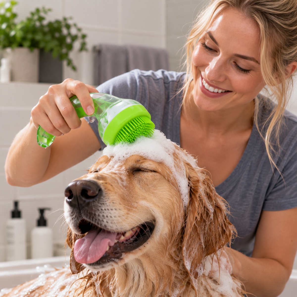 💚 Pet Bath Massage Brush | Gentle Deep-Clean Grooming