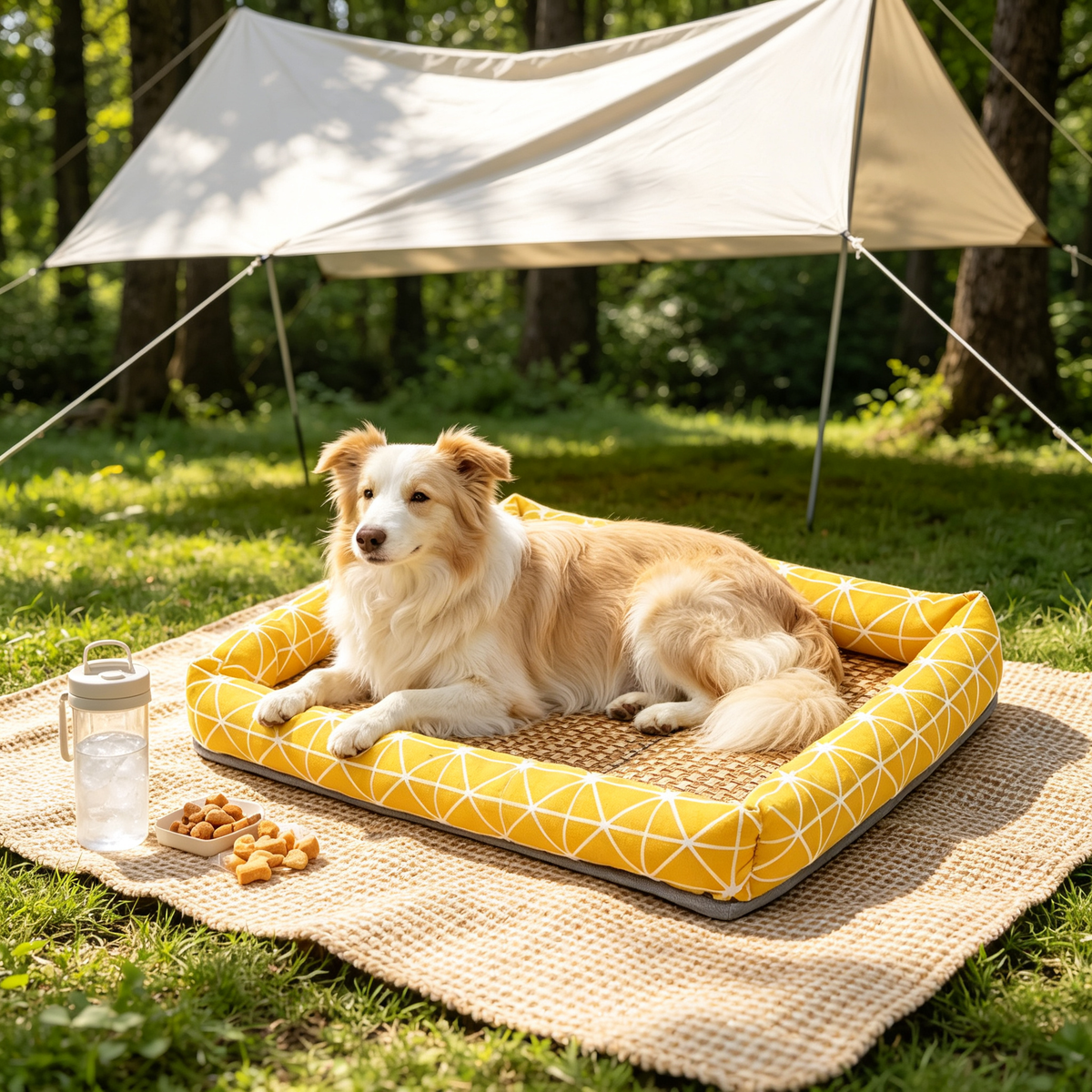 💛 Summer Pet Bed | Breathable Woven Mat & Soft Raised Sides
